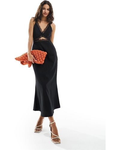 Never Fully Dressed Linen Lace Maxi Dress - Black