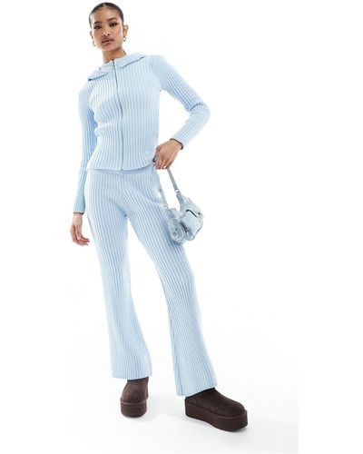 Fashionkilla Knitted Straight Leg Trousers Co-ord - Blue
