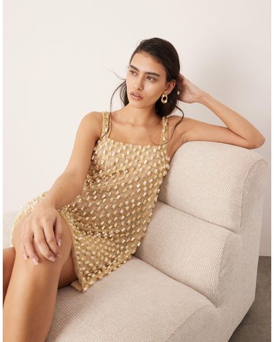 ASOS Embellished Pearl And Chain Mini Dress - Natural