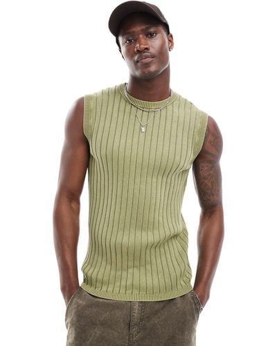 ASOS Muscle Fit Knitted Singlet - Green