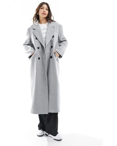 Bershka Wool Shoulder Detail Longline Coat - Grey