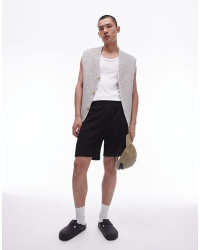 TOPMAN Oversized Fit Jersey Shorts With Crinkle Plisse Texture - White
