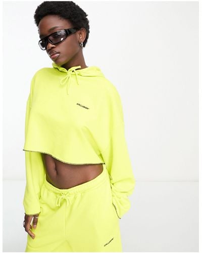 Collusion Branded Cropped Hoodie - Yellow