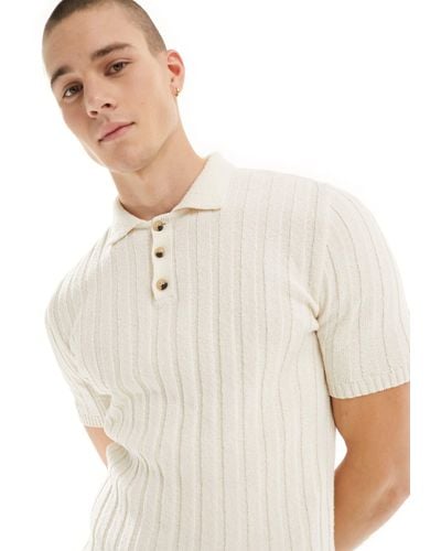 ASOS Muscle Fit Knitted Textured Rib Polo - Natural