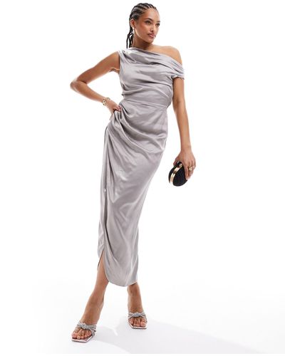 & Other Stories Drape Midaxi Dress With Side Split And Off Shoulder Cowl - White