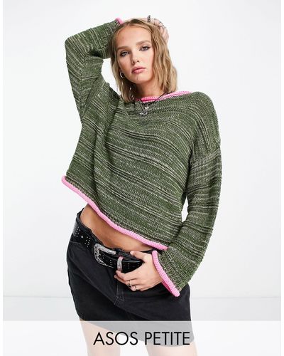 ASOS Asos design petite - maglione kaki e rosa con bordi a contrasto - Verde