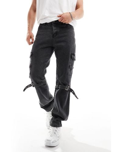 Liquor N Poker Relaxed Cargo Jean With Strap - Black