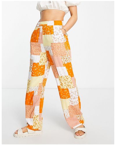 Monki Patterned Patchwork Trousers - Orange