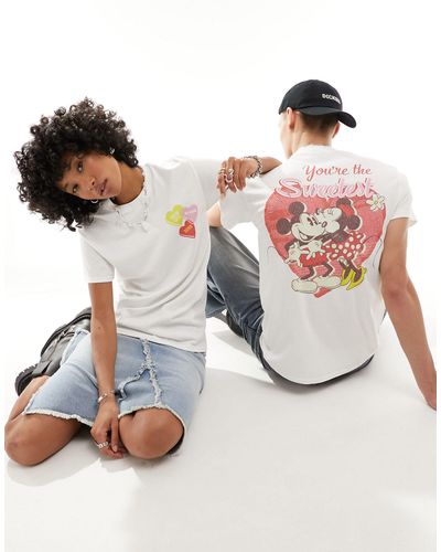 Reclaimed (vintage) T-shirt unisexe avec imprimé cœur sous licence disney - Blanc