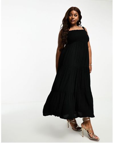 Yours Shirred Cami Maxi Dress - Black