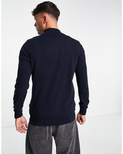 New Look Slim Fit Zip Funnel Neck Knitted Sweater - Blue