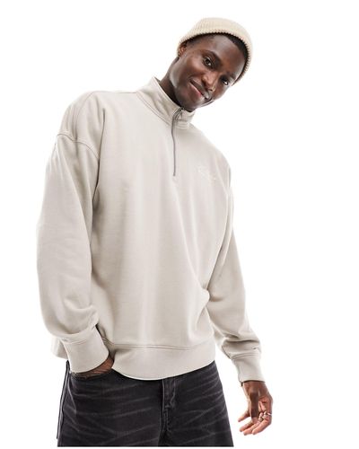Hollister Sweat-shirt oversize à demi-fermeture éclair - fauve - Blanc