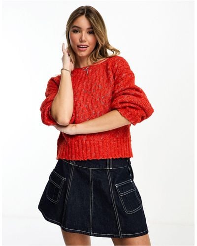 Monki Pull en laine mélangée texturée - Rouge