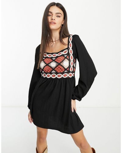 ASOS Long Sleeve Crochet Mini Dress - Black