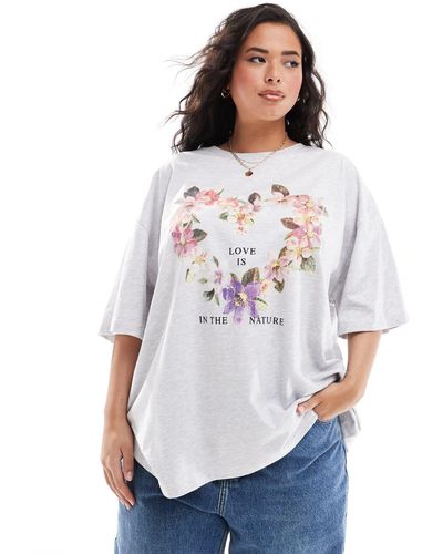 ASOS Asos Design Curve Oversized T-shirt With Floral Heart Graphic - White