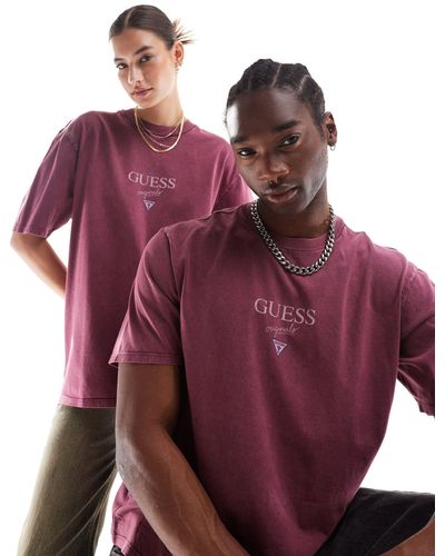 Guess Originals - t-shirt unisex bordeaux con logo stampato - Viola