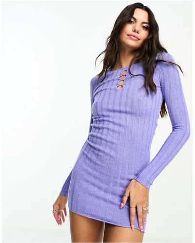 Noisy May Wide Rib Knitted Mini Dress - Blue