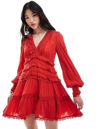 AllSaints Zora Ruffle Mini Dress - Red