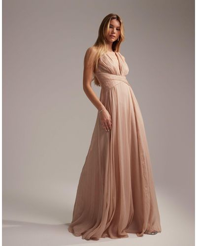 ASOS Bridesmaid Ruched Bodice Drape Maxi Dress With Wrap Waist - Pink