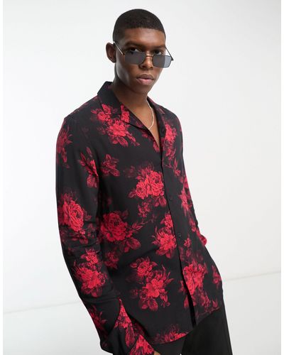 ASOS Overhemd Met Reverskraag En Bloemenprint - Rood