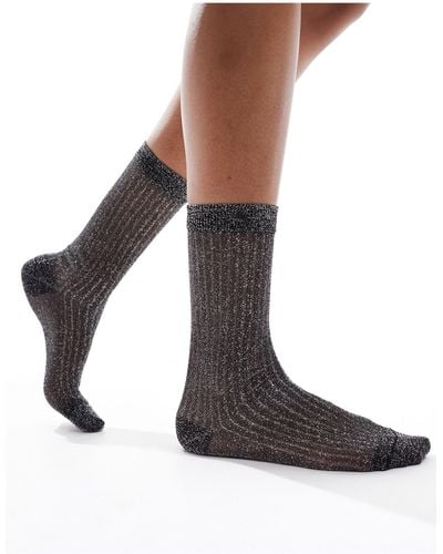 ASOS Sheer Metallic Slouch Ankle Socks - White