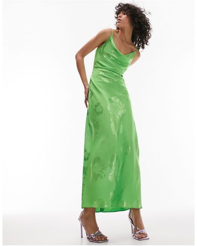 TOPSHOP Cowl Neck Cami Slip Maxi Slip Dress - Green