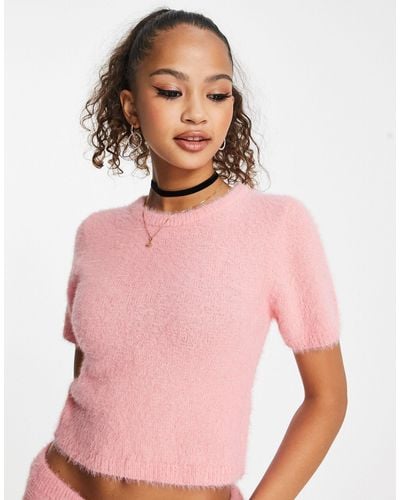 Miss Selfridge Lash Short Sleeve Crop Top Co-ord - Pink