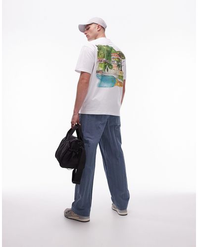 TOPMAN Oversized Fit T-shirt With Watercolour Riviera Front And Back Print - White