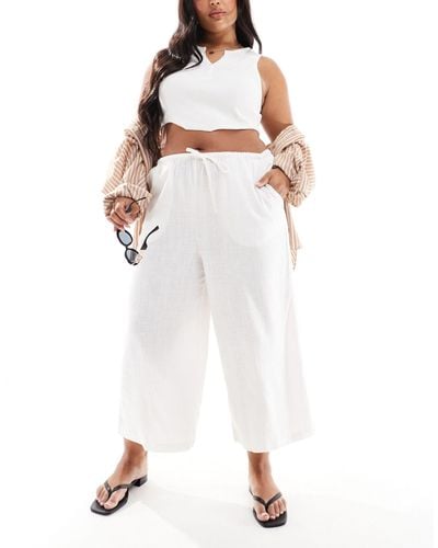 ASOS Asos Design Curve Pull On Culotte With Linen - White