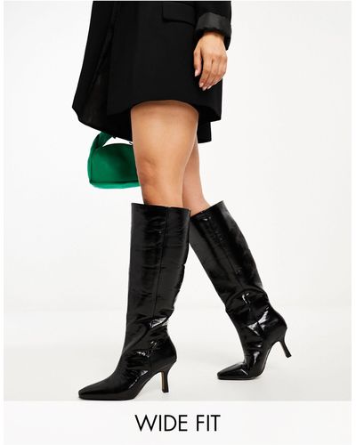 ASOS Wide Fit Campbell Pull On Knee Boots - Black
