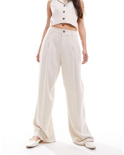 Miss Selfridge Linen Blend Tailored Wide Leg Trouser - White