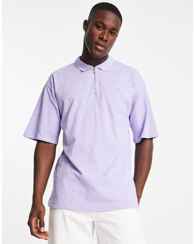 Farah Costello Zip Cotton Polo Shirt - Purple