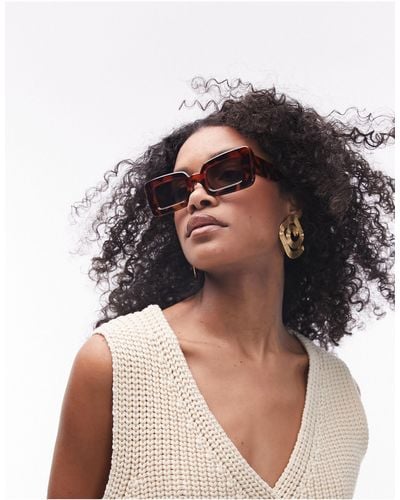 TOPSHOP Flossie Oversized Rectangular Sunglasses - Brown