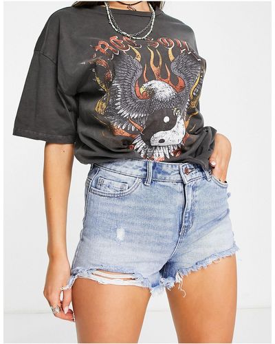ONLY Pacy High Waisted Ripped Denim Shorts - Blue
