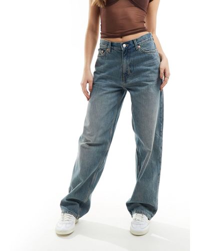 Weekday Rail - jeans dritti a vita medio alta a fondo ampio color trove - Blu