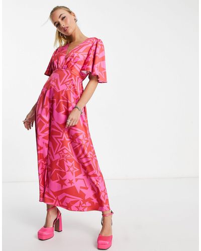 Twisted Wunder Maxi-jurk Met Fladdermouwen En Sterrenprint - Roze