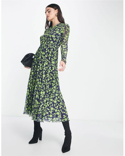 Whistles Long Sleeve Ruched Maxi Dress - Green