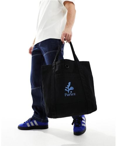 Parlez Canvas Tote Bag With Embroidery - Blue
