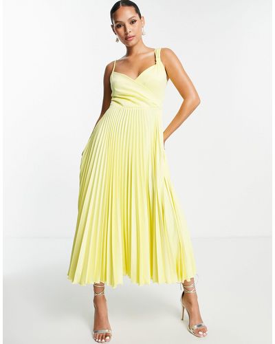 Closet Cowl Neck Pleated Midi Dress - Yellow