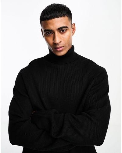 Only & Sons Roll Neck Ribbed Jumper - Black
