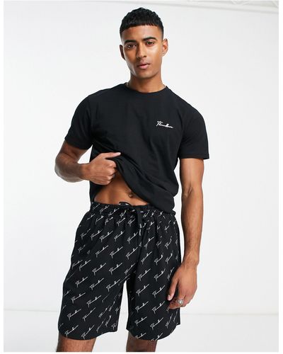 Threadbare Korte Pyjamaset Met Geschreven Logoprint - Zwart