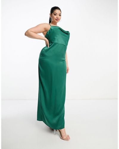 Naanaa Cowl Neck Satin Prom Maxi Dress - Green