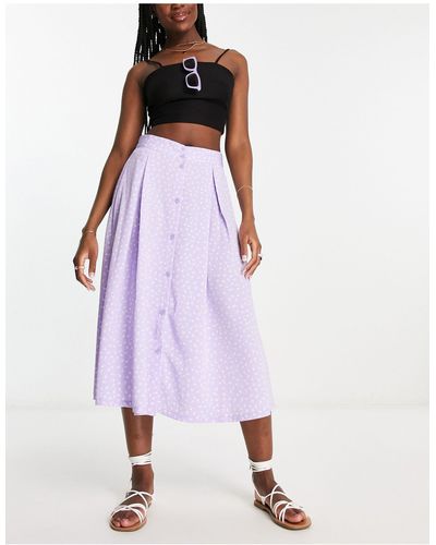 Monki Button Through Midi Skirt - Purple