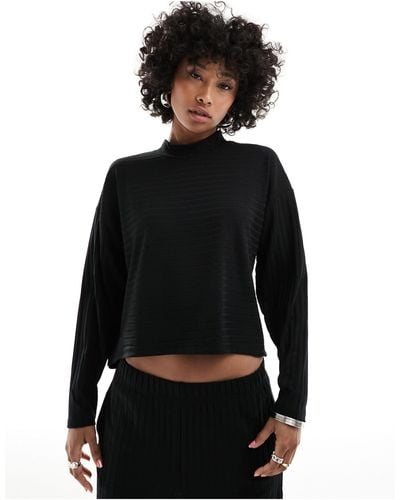 ONLY Mock Neck Ribbed Lounge Top Co-ord - Black