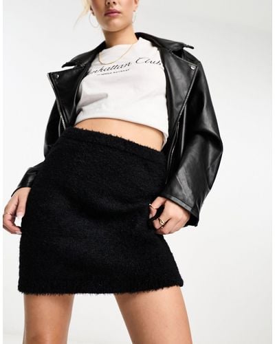Monki Mini Fluffy Knit Skirt - Black
