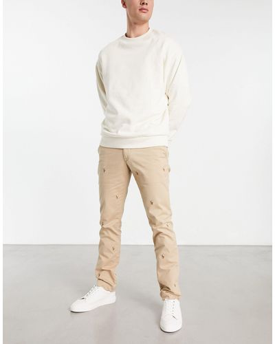 Polo Ralph Lauren All Over Pony Logo Slim Fit Chinos - Natural