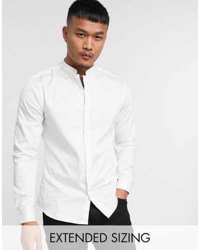 ASOS Premium Slim Fit Sateen Shirt With Mandarin Collar - White