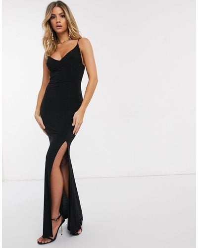 Club L London Club L Cami Strap Maxi Dress With Thigh Split - Black