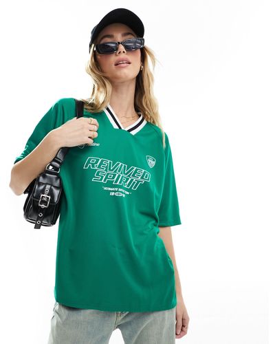 Pull&Bear Oversized Fit Graphic Football T-shirt - Green