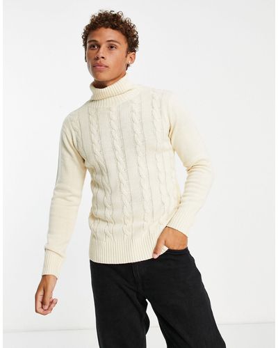 Le Breve Cable Knit Roll Neck Sweater - White